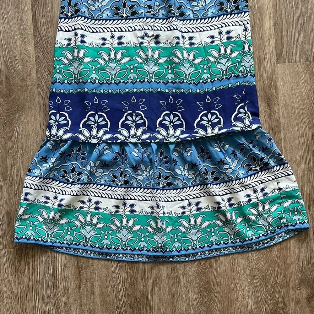 LOFT Sleeveless Tiered‎ Dress Green Blue Floral Small Button Front Summer